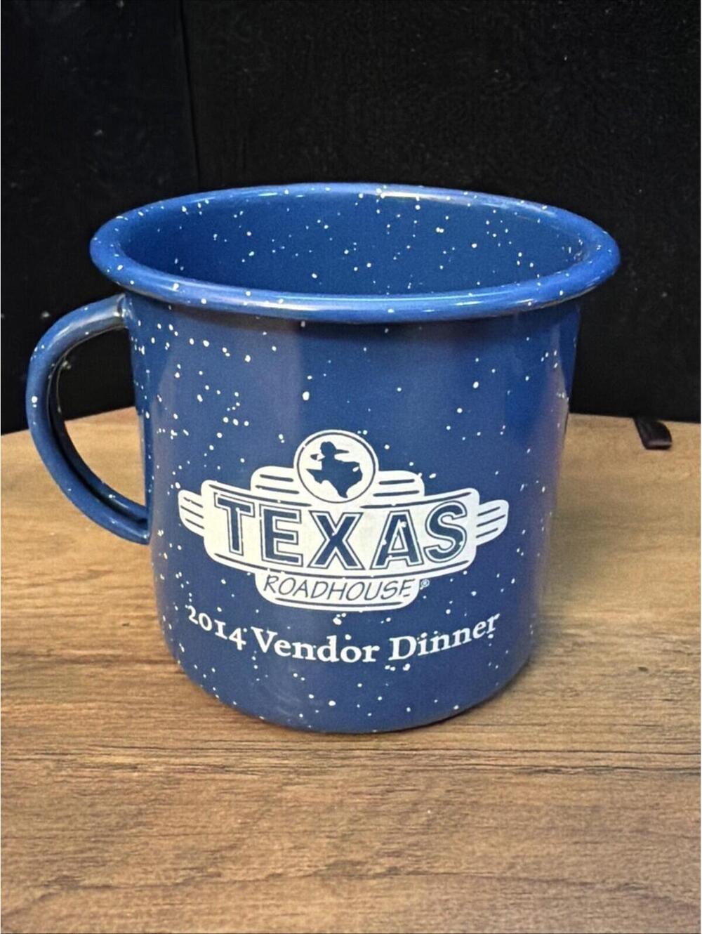 Texas Roadhouse Coffee Mug Cup Enamel Blue Campfire Mug Vendor